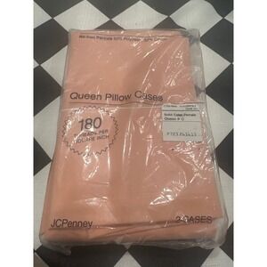 JCPenney VTG Queen Pillow Cases Peach Coral 180 Thread Count Percale 2 Pack NWT